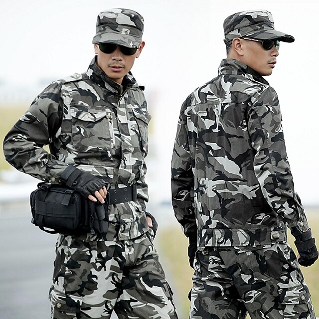  Men Outdoor Casual Sports Jacket Shell Climbing Jacket Special Camouflage Field Suit Hunting Camo Suits=Jacket+Trousers