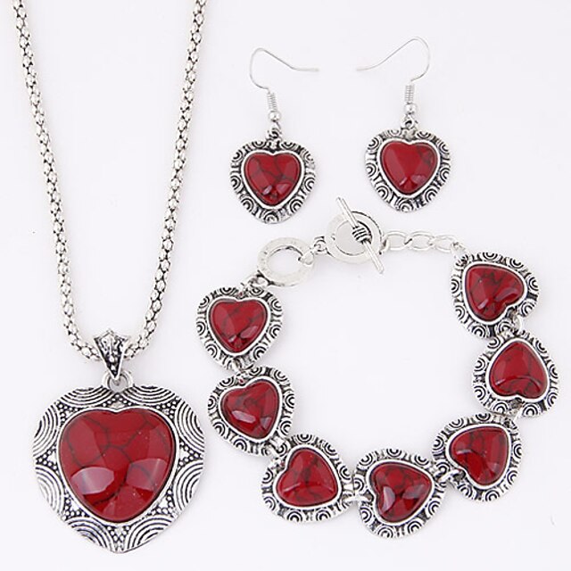  Women's Turquoise Jewelry Set Resin, Turquoise Heart Ladies, Luxury, Love, European Include Red / Blue For Party Daily Casual / Earrings / Necklace / Bracelets & Bangles