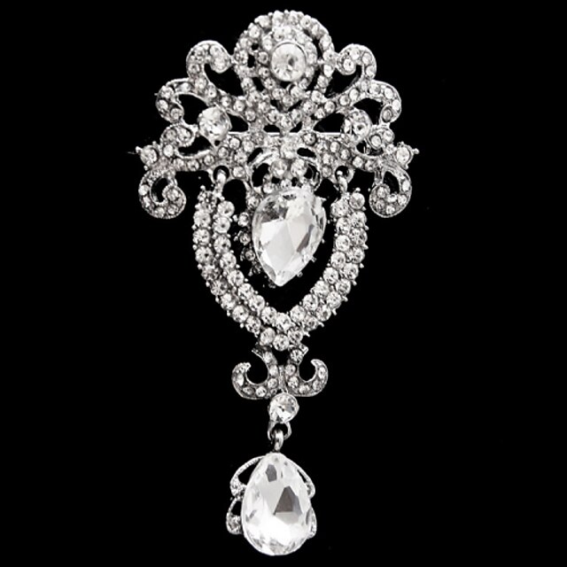  Women's Brooches Pear Cut Solitaire Flower Ladies Fashion Imitation Diamond Brooch Jewelry White For Wedding Party Special Occasion Anniversary Birthday Masquerade Size 5.1*9.5cm