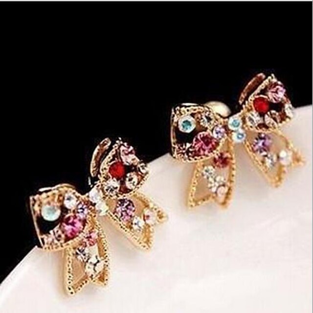  Women's Cubic Zirconia Stud Earrings Cross Bowknot Ladies Luxury Cubic Zirconia Imitation Diamond Earrings Jewelry Rainbow / Gold For