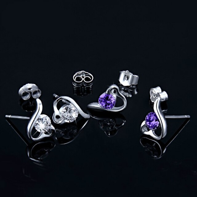  Women's Cubic Zirconia Stud Earrings Heart Ladies Birthstones Sterling Silver Zircon Silver Earrings Jewelry Purple / Silver For Wedding Party Daily Casual Sports