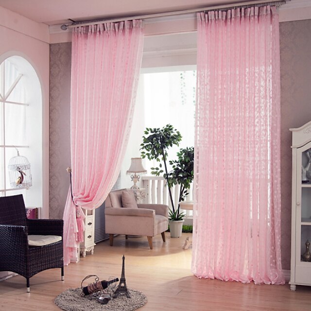  Dois Painéis Rústico / Moderno / Designer Riscas / Curva / Videira Rosa Sala de Estar Poliéster Sheer Curtains Shades