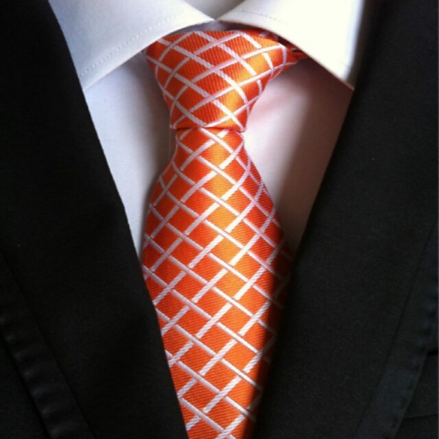  Men's Fashion Orange plaid Necktie Necktie Wedding Party Gift