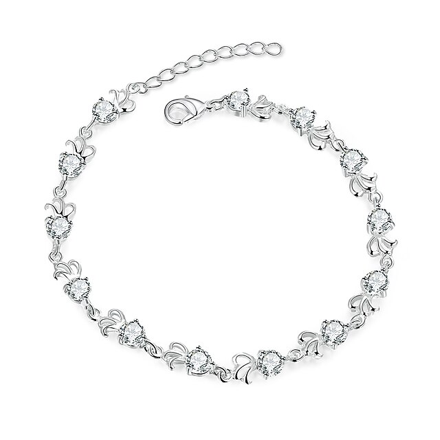  Women's Cubic Zirconia Chain Bracelet Flower Ladies Personalized Simple Bohemian Trendy Zircon Bracelet Jewelry Silver For Party Daily Casual / Silver Plated