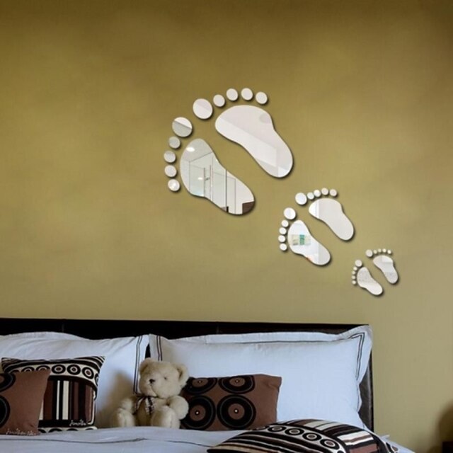  Hot Sale Rushed Mural A Family of Three Feet Step By with Baby 3d Mirror Wall Sticker Diy Home Decoration Happiness Gift