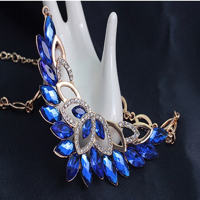  Crystal Jewelry Set Party Link / Chain European Cubic Zirconia Earrings Jewelry Gold / Royal Blue For 1 set / Necklace