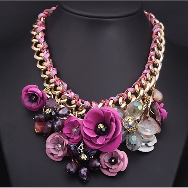  Pendant Necklace For Women's Party Special Occasion Birthday Synthetic Gemstones Resin Plastic Cuban Link Chunky Flower Gold / Gift