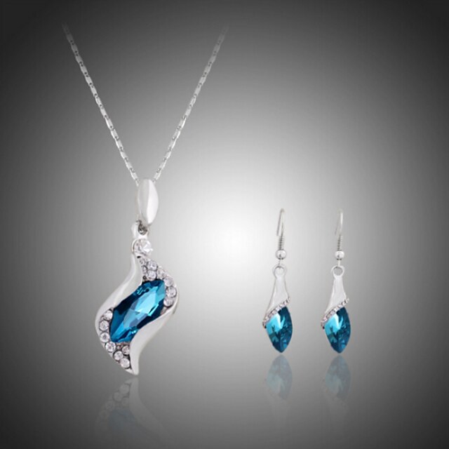  Crystal Jewelry Set Pendant Necklace Solitaire Marquise Cut Ladies Fashion Cute Party Silver Plated Imitation Diamond Earrings Jewelry Fuchsia / Blue For Party Special Occasion Anniversary Birthday