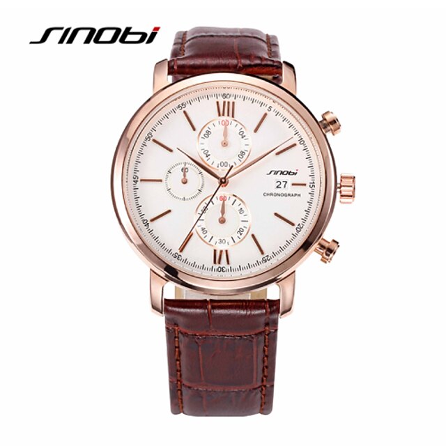  Men's Wrist watch Quartz Calendar Water Resistant / Water Proof Sport Watch Leather Band Brown Brand SINOBI