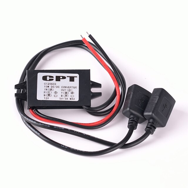  auto nabíječka duální usb porty dc převodník modul 12v až 5v 3a 15w regulátor regulátor sestupně auto výkonový konvertor s dvojitým usb kabelem dc na dc buck převodník pro palubní kameru auto dvr gps