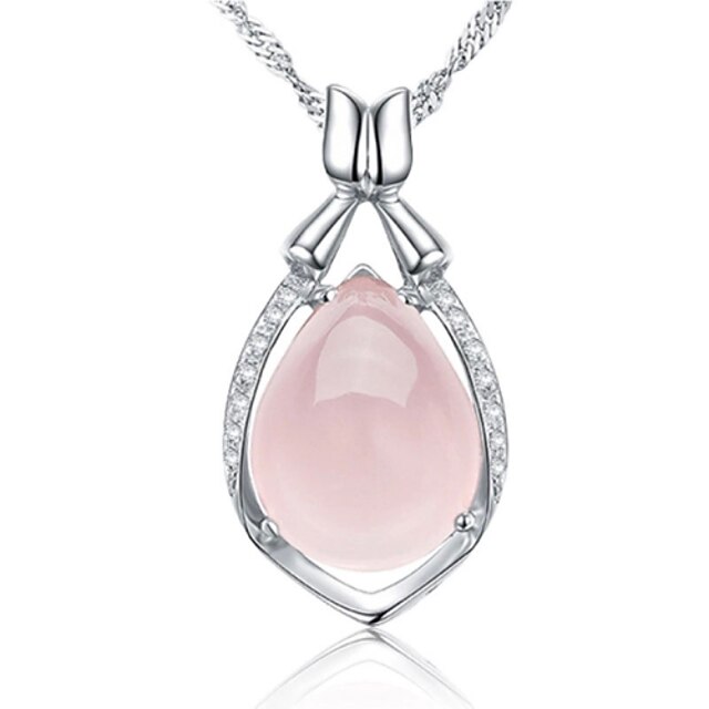  Women's Crystal Pendant Necklace Simulated Drop Ladies Fashion Sterling Silver Crystal Silver Pink Necklace Jewelry For Party Daily Casual