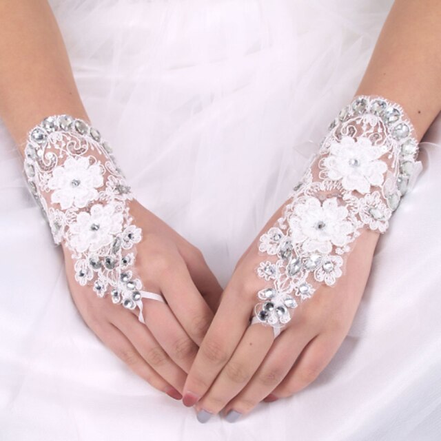  Elastic Satin / Silk Wrist Length Glove Bridal Gloves With Bowknot