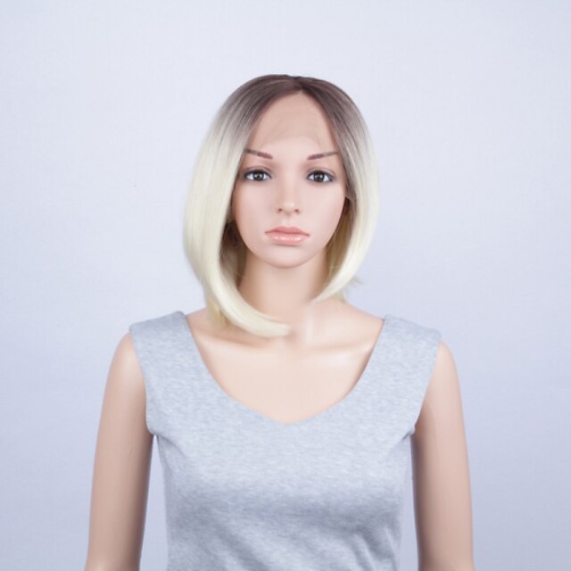  Synthetic Wig Women's Straight Bob Synthetic Hair Middle Part Bob Wig Lace Front