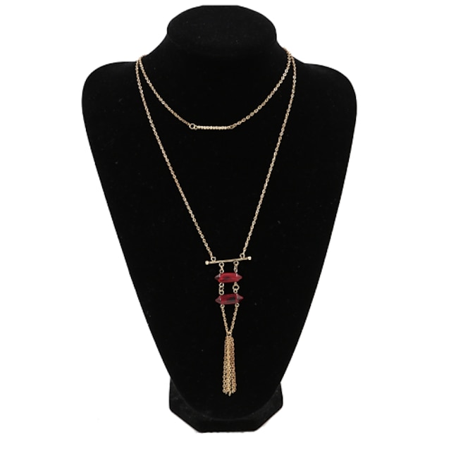  Women's Pendant Necklace Beaded Necklace Y Necklace Tassel Fringe Beads Bohemian Vintage Trendy Casual / Sporty Resin Alloy Golden Gold-Wine Silver Necklace Jewelry For Party Daily Casual Sports