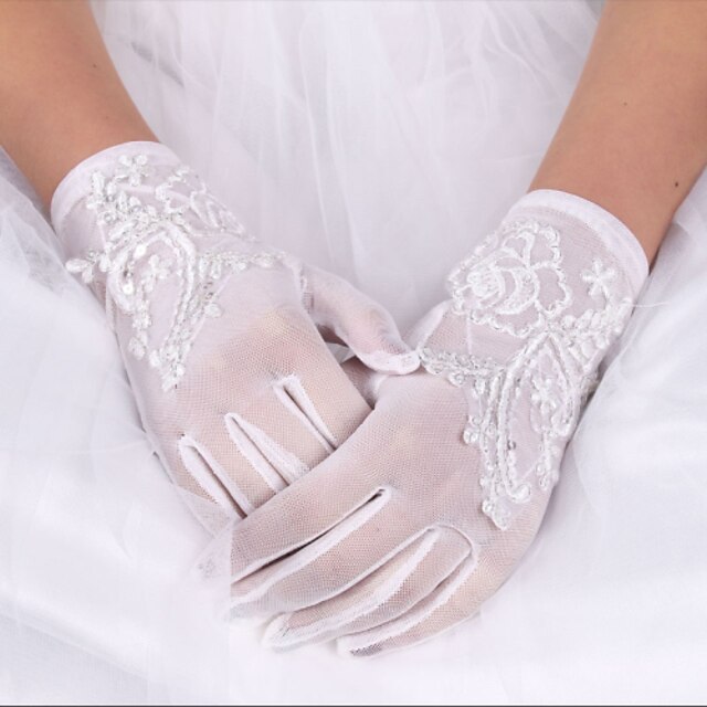  Elastic Satin / Cotton / Silk Wrist Length Glove Charm / Stylish / Bridal Gloves With Embroidery / Solid