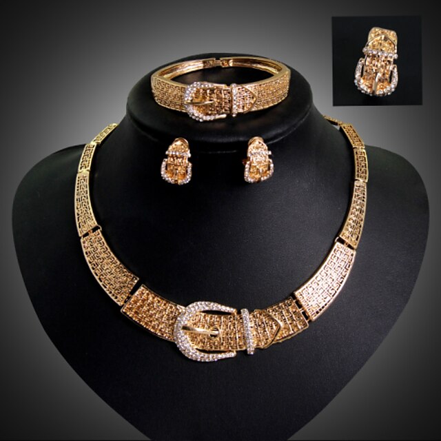  Quaste Schmuck-Set - 18K vergoldet, Strass, Diamantimitate Erklärung, damas, Luxus, Party, Glied / Kette, Armreif Einschließen Einstellbarer Ring Gold Für Party Besondere Anlässe Jahrestag Geburtstag