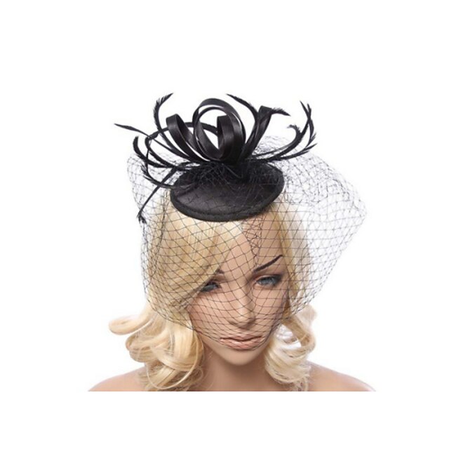  Lady's Linen Feather Fascinator Hat Headband for Wedding Party Headband