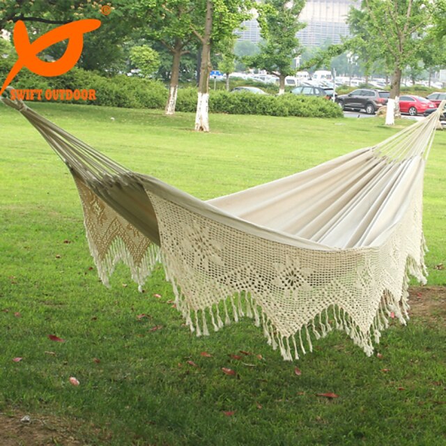  SWIFT Outdoor Camping Hammock Double Hammock Outdoor Fastness Ultraviolet Resistant Breathability Cotton for 2 person Hunting Fishing Hiking Tassel - White