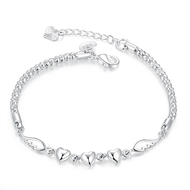  Women's Chain Bracelet - Silver Plated Wings, Heart, Love Simple, Bohemian, European Bracelet Silver For Party Daily Casual