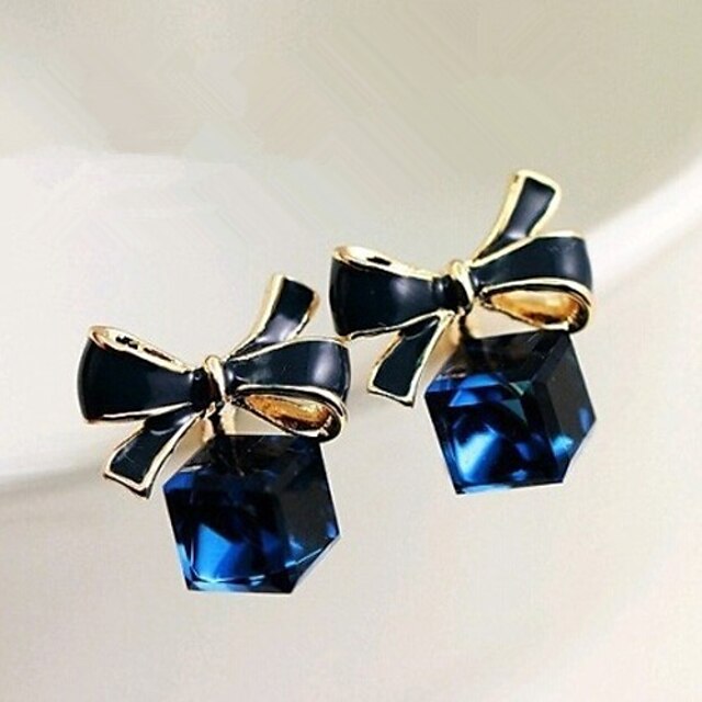  Damen Kristall Tropfen-Ohrringe Schleife Ohrringe Schmuck Blau Für