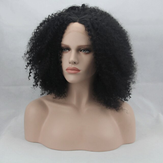  Synteettiset pitsireunan peruukit Afro Kinky Curly Kinky Curly Afro Lace Front Peruukki Synteettiset hiukset Naisten Musta