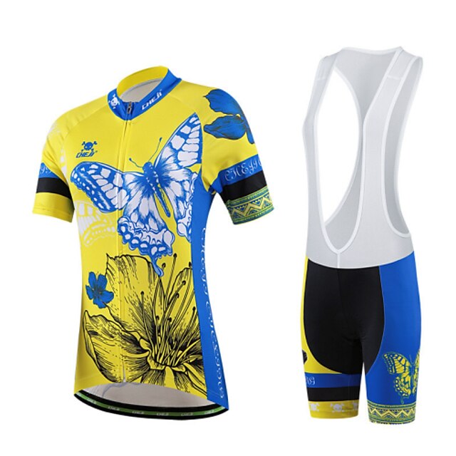  cheji® Women's Short Sleeve Cycling Jersey with Bib Shorts Floral / Botanical Bike Bib Shorts Jersey Clothing Suit Breathable 3D Pad Quick Dry Ultraviolet Resistant Winter Sports Elastane Floral