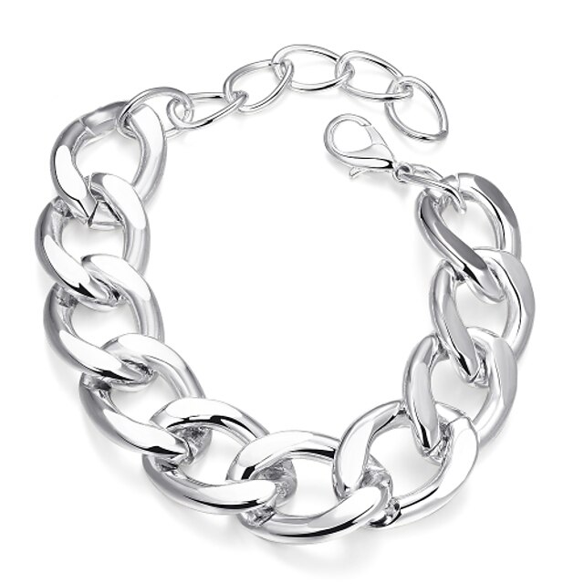  Fashion Simple Women's Platinum Plated Brass Chain & Link Bracelet(Silver)(1Pc)
