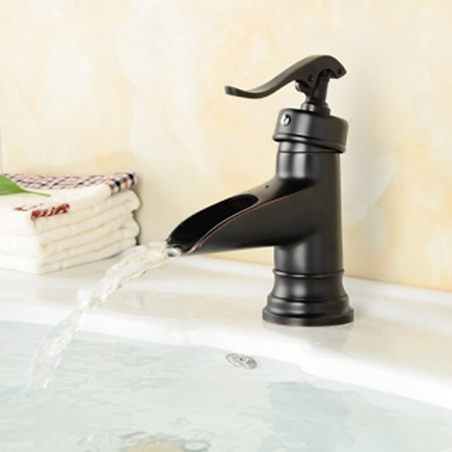  Bateria do umywalki łazienkowej - Wodospad Brąz przetarty olejem Umieszczona centralnie Jeden otwór / Jeden uchwyt Jeden otwórBath Taps