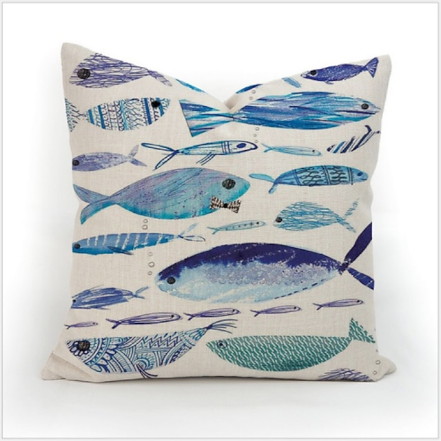  Colourful Geometric Fish Animal Printed Cotton Linen Pillow Case Home Pillowcase Cover Decorative Square Gift 4colors