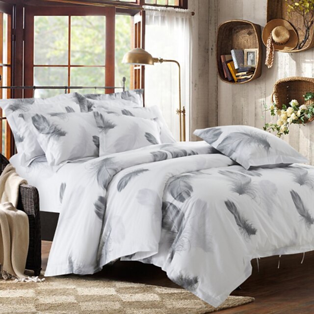  Duvet Cover Sets Solid 4 Piece Cotton Reactive Print Cotton (If Twin size, only 1 Sham or Pillowcase)