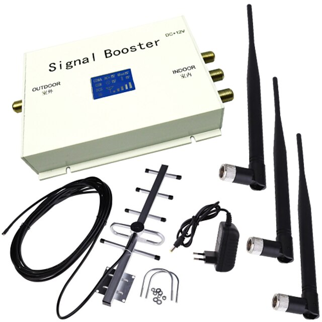  LCD Display GSM 900MHz Mobile Phone Signal Booster Amplifier with Whip and Yagi Antennas White