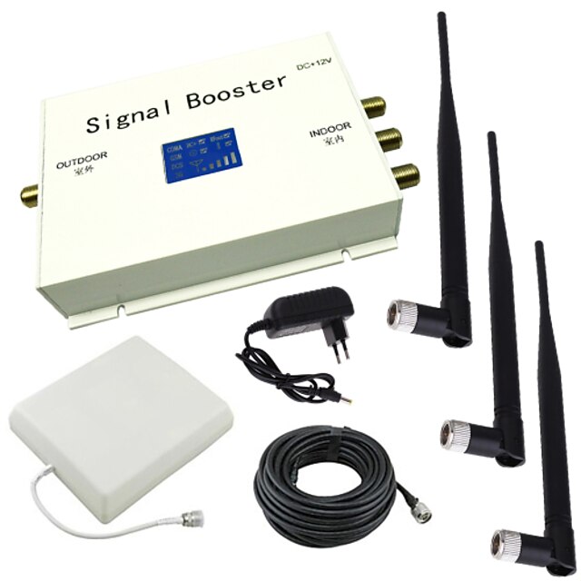  LCD Display DCS 1800MHz Mobile Phone Signal Booster with Whip and Panel Antenna Kit White