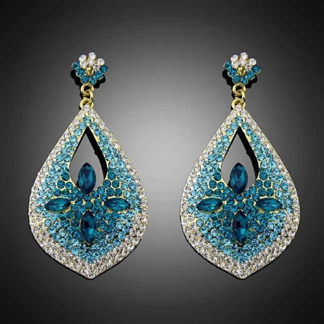  Lady's Multi-Stone Zircon Blue Natural Stone Chandelier Drop Earrings for Wedding Party Jewelry