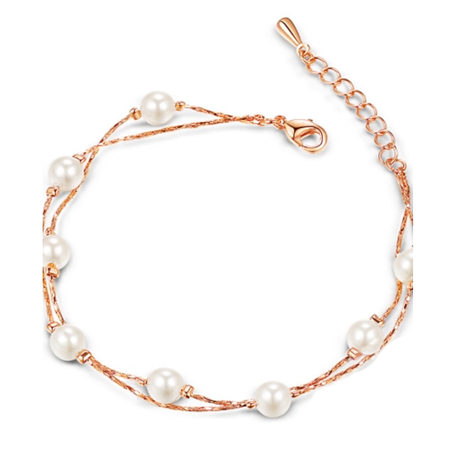 Pearl Chain Bracelet Double Dainty Ladies Unique Design Party Casual 18K Gold Plated Bracelet Jewelry Rose Gold / Silver For Wedding Party Gift Masquerade Engagement Party Prom