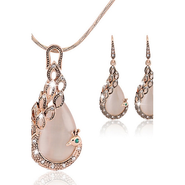  Jewelry Set Stud Earrings For Women's Cubic Zirconia Party Wedding Special Occasion Rose Gold Synthetic Gemstones Cubic Zirconia Pear Cut Peacock Rose Gold / Pendant Necklace / Anniversary / Birthday