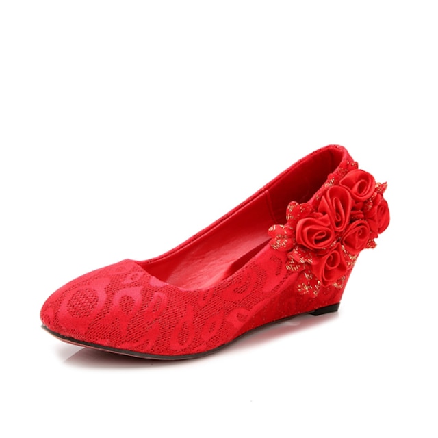  Women's Leatherette Spring / Summer / Fall Wedge Heel Appliques Red / Wedding