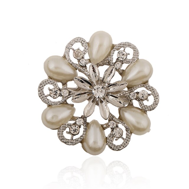  Silver Plated/Imitation Pearl/Rhinestone Brooch/Fashion Water Droplets Flower Brooch/Party/Daily 1pc
