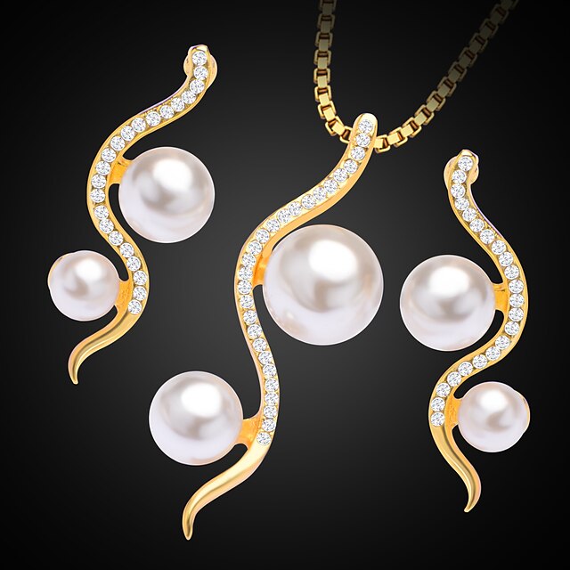  Women's Pearl Jewelry Set - Pearl, Zircon, Gold Plated Include For Wedding Party Daily / Earrings / Necklace