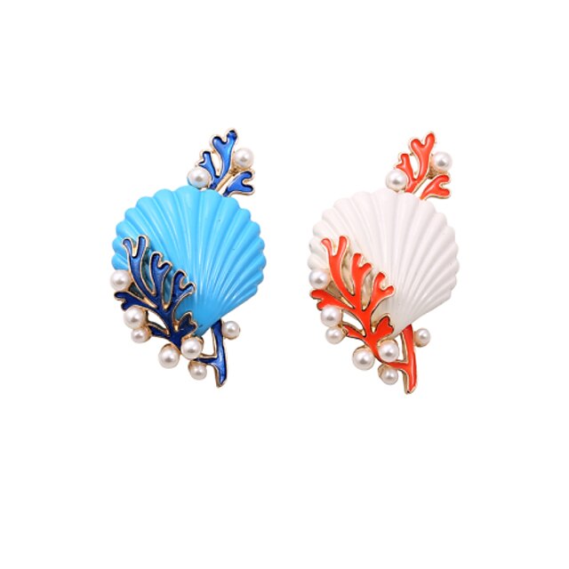  Fashion Womne Cute Pearl Set Enamel Shell and Coral Brooch(pack with gift bag)
