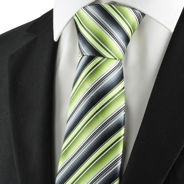  Cravate(Gris / Vert,Polyester)Rayé