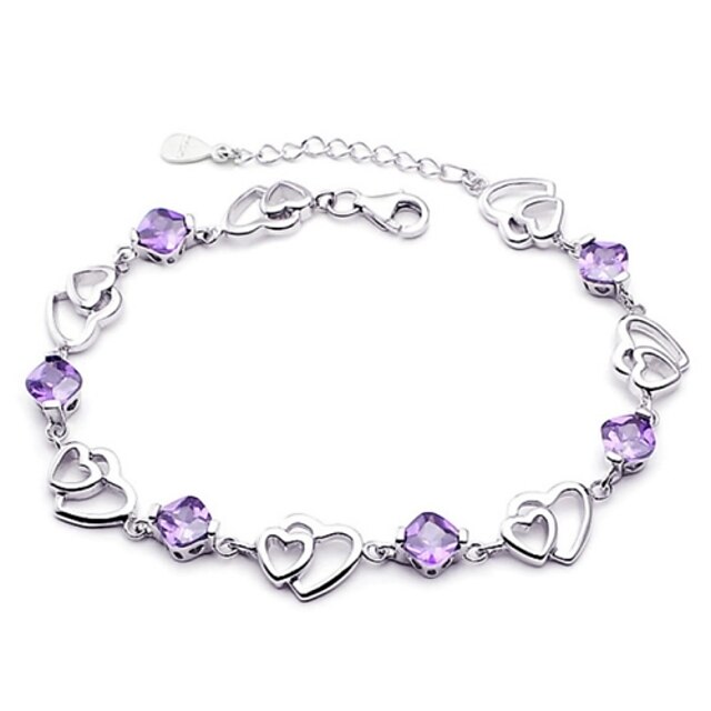  Women's Chain Bracelet Heart Love Hollow Heart Ladies Sterling Silver Bracelet Jewelry Purple For Wedding / Silver Plated