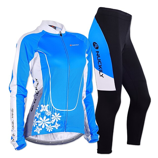  Nuckily Per donna Manica lunga Maglia con pantaloni da ciclismo Inverno Vello Elastene Poliestere Blu Botanico floreale Divertente Bicicletta Completo tuta Tenere al caldo Antivento Fodera di vello