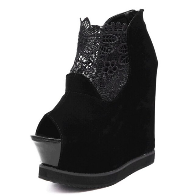  Women's Shoes Lace Wedge Heel Wedges / Heels / Platform Heels Wedding / Party & Evening / Dress Black