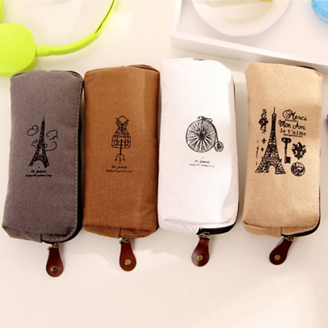  Paris Cotton Canvas Bag Retro  Pencil Case