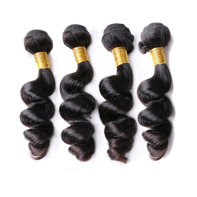  4 pakker Peruviansk hår Løse bølger Ekte hår Menneskehår Vevet Hårvever med menneskehår Hairextensions med menneskehår / 8A