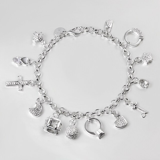  Women's Cubic Zirconia Chain Bracelet Bead Bracelet Personalized Zircon Bracelet Jewelry Silver For Daily / Silver Plated