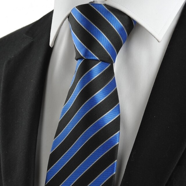  New Striped Blue Black JACQUARD Men Tie Necktie Wedding Party Holiday Gift #1063