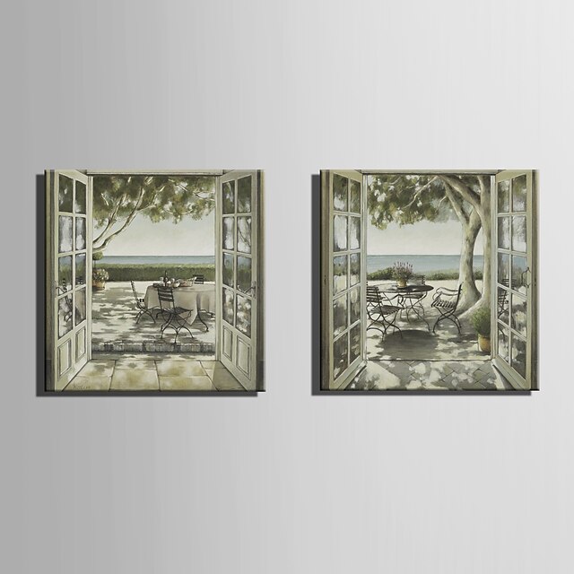  Hang-pictate pictură în ulei Pictat manual - Peisaj Stil European Includeți cadru interior