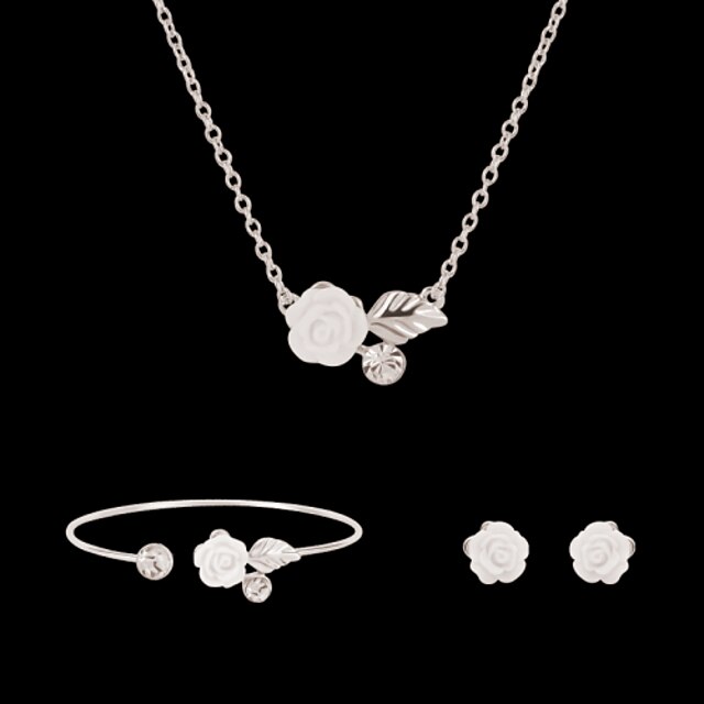 Synthetic Diamond Jewelry Set Stud Earrings Pendant Necklace Flower Flower Ladies Fashion Party Imitation Diamond Earrings Jewelry White For Party Special Occasion Anniversary Birthday Gift 1 set