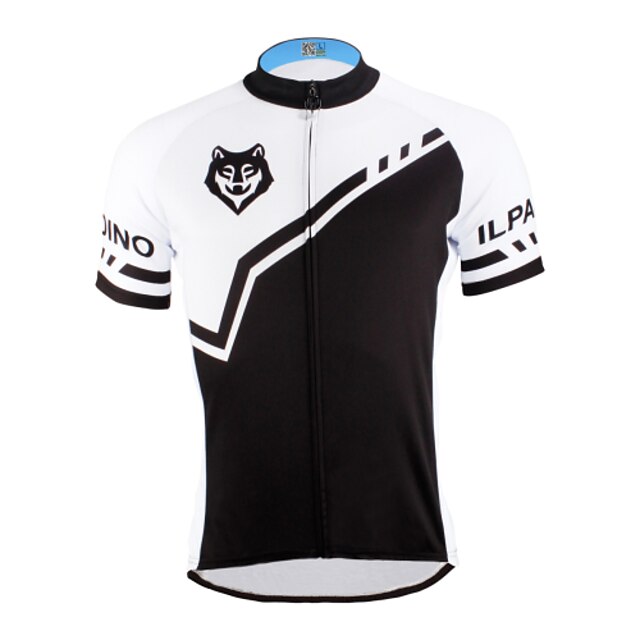  ILPALADINO Men's Cycling Jersey Short Sleeve Bike Jersey Top with 3 Rear Pockets Mountain Bike MTB Road Bike Cycling Breathable Ultraviolet Resistant Quick Dry Black with White Black Wolf Polyester